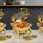 SOGA 2X Gold Plated Stainless Steel Round Chafing Dish Tray Buffet Cater Food Warmer Chafer with Top CHAFINGDISH293X2