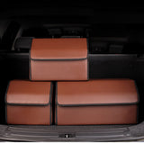 SOGA Leather Car Boot Collapsible Foldable Trunk Cargo Organizer Portable Storage Box Coffee Small STORAGECOFSML