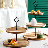 SOGA 2X 20cm 2 Tier Brown Round Wooden Acacia Dessert Tray Cake Snacks Cupcake Stand Buffet Serving WODC238X2