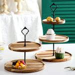 SOGA 2X 15cm 2 Tier Brown Round Wooden Acacia Dessert Tray Cake Snacks Cupcake Stand Buffet Serving WODC237X2