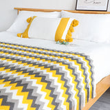 SOGA 2X 220cm Yellow Zigzag Striped Throw Blanket Acrylic Wave Knitted Fringed Woven Cover Couch Bed BLANKET918X2