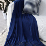 SOGA Royal Blue Acrylic Knitted Throw Blanket Solid Fringed Warm Cozy Woven Cover Couch Bed Sofa BLANKET909