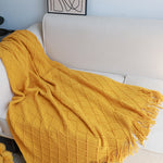 SOGA Yellow Diamond Pattern Knitted Throw Blanket Warm Cozy Woven Cover Couch Bed Sofa Home Decor BLANKET901