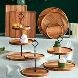 SOGA 2X 15cm 2 Tier Brown Round Wooden Acacia Dessert Tray Cake Snacks Cupcake Stand Buffet Serving WODC237X2