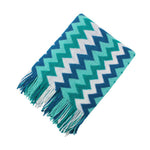 SOGA 220cm Blue Zigzag Striped Throw Blanket Acrylic Wave Knitted Fringed Woven Cover Couch Bed Sofa BLANKET920