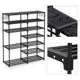 SOGA 12-Shelf Tier Shoe Storage Shelf Space-Saving Caddy Rack Organiser with Side Hooks Black RACK0001