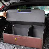 SOGA 4X Leather Car Boot Collapsible Foldable Trunk Cargo Organizer Portable Storage Box Coffee STORAGECOFMEDX4