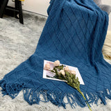 SOGA Royal Blue Diamond Pattern Knitted Throw Blanket Warm Cozy Woven Cover Couch Bed Sofa Home BLANKET902