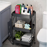 SOGA 3 Tier Steel Black Foldable Kitchen Cart Multi-Functional Shelves Portable Storage Organizer KITCHENXY011