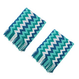 SOGA 2X 170cm Blue Zigzag Striped Throw Blanket Acrylic Wave Knitted Fringed Woven Cover Couch Bed BLANKET919X2