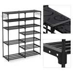 SOGA 2X 12-Shelf Tier Shoe Storage Shelf Space-Saving Caddy Rack Organiser with Side Hooks Black RACK0001X2