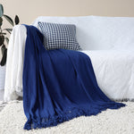 SOGA Royal Blue Acrylic Knitted Throw Blanket Solid Fringed Warm Cozy Woven Cover Couch Bed Sofa BLANKET909