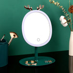 SOGA Green Cosmetic Jewelry Storage Organiser with Antler LED Light Mirror Tabletop Vanity Set BATHC110-G534