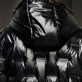 abbee Black 3XL Winter Hooded Glossy Down Jacket Stylish Lightweight Quilted Warm Puffer Coat DJ-9800D