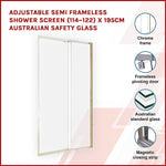 Adjustable Semi Frameless Shower Screen x 195cm Australian Safety Glass V63-828731