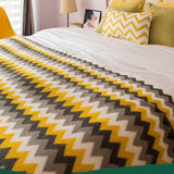 SOGA 2X 170cm Yellow Zigzag Striped Throw Blanket Acrylic Wave Knitted Fringed Woven Cover Couch Bed BLANKET917X2