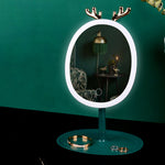 SOGA Green Cosmetic Jewelry Storage Organiser with Antler LED Light Mirror Tabletop Vanity Set BATHC110-G534