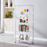 SOGA 2X 5 Tier Steel White Foldable Kitchen Cart Multi-Functional Shelves Portable Storage Organizer KITCHENXY003WHTX2