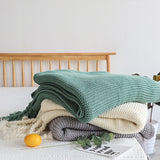 SOGA Green Tassel Fringe Knitting Blanket Warm Cozy Woven Cover Couch Bed Sofa Home Decor BLANKET928