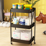 SOGA 3 Tier Steel Black Foldable Kitchen Cart Multi-Functional Shelves Portable Storage Organizer KITCHENXY011