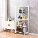 SOGA 5 Tier Steel White Foldable Kitchen Cart Multi-Functional Shelves Portable Storage Organizer KITCHENXY003WHT