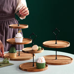 SOGA 2X 20cm 2 Tier Brown Round Wooden Acacia Dessert Tray Cake Snacks Cupcake Stand Buffet Serving WODC238X2