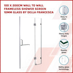 90 x 200cm Wall to Wall Frameless Shower Screen 10mm Glass By Della Francesca 830771