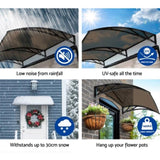 Instahut Window Door Awning Canopy 1mx2m Brown Sheet Black Plastic Frame AWN-PC6MO-1X2-BR