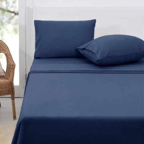 Polar Fleece Sheet Set Queen 36cm Wall Midnight Blue V442-ATX-SHEETS-POLARFLEECE-MIDNIGHT-QS