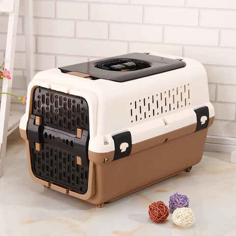 YES4PETS Medium Dog Cat Crate Pet Rabbit Carrier Travel Cage With Tray & Window Brown V278-BP271-M-CAGE-BROWN