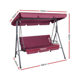 Gardeon Outdoor Swing Chair Garden Bench Furniture Canopy 3 Seater Wine Red GSC-BST-3S-WR