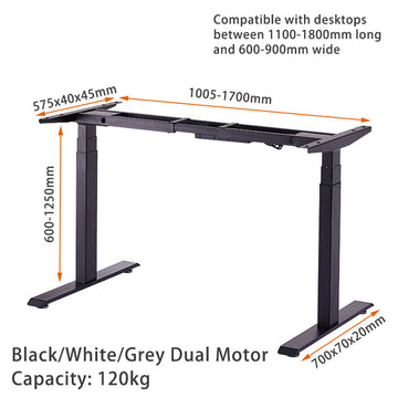 Standing Desk Height Adjustable Sit Stand Motorised Grey Dual Motors Frame Top V255-FRAMEDMG