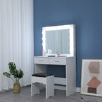 Fidel Vanity Set with Cushioned Stool and Lighted Mirror- White V264-TAB-716C-WHE-NA-1