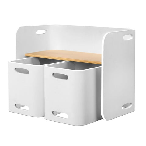 Keezi 3PCS Kids Table and Chairs Set Multifunctional Storage Desk White BENT-B-KID-TAB03-NT-WH