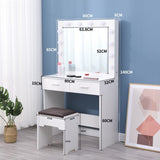 Fidel Vanity Set with Cushioned Stool and Lighted Mirror- White V264-TAB-716C-WHE-NA-1