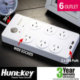 Huntkey Power Board with 6 sockets and 2 USB ports V28-PSUHUNSAC604PBW