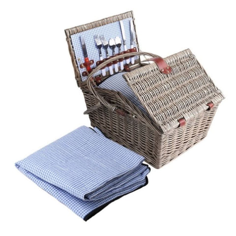 Alfresco 4 Person Picnic Basket Set Baskets Insulated Blanket Bag PIC-BAS-4P-GRBU