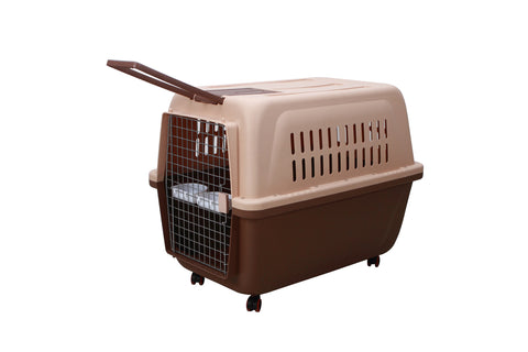 YES4PETS Large Plastic Kennels Pet Carrier Dog Cat Cage Crate With Handle and Wheel Brown V278-HKX-0004-BROWN