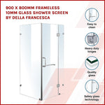 900 x 800mm Frameless 10mm Glass Shower Screen By Della Francesca V63-831321