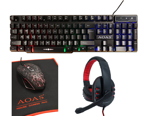 RGB Four Piece Gaming Set Keyboard Mouse Pad Headphones S750 V187-S750