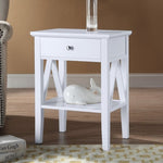 Sarantino Greta Bedside Table with Drawer - White TBL-389-03-WH