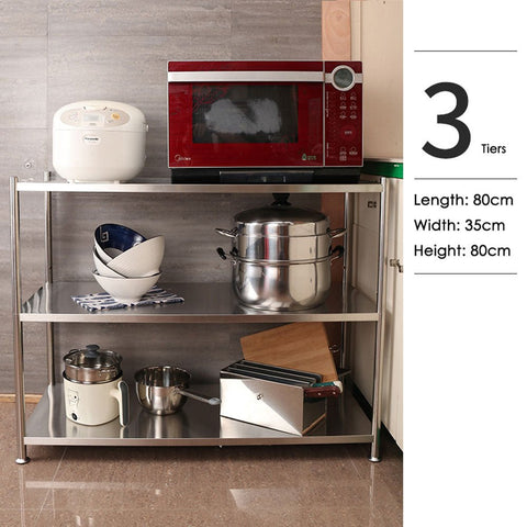 3 Tiers 80cm Height Stainless Steel Kitchen Microwave Oven Storage Rack Multilayer Organizer for V255-SSSHELF-3T80