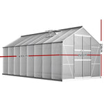 Greenfingers Greenhouse 4.7x2.5x2.26M Double Doors Aluminium Green House Garden Shed GH-ALU-C-470X250-DOU-AB