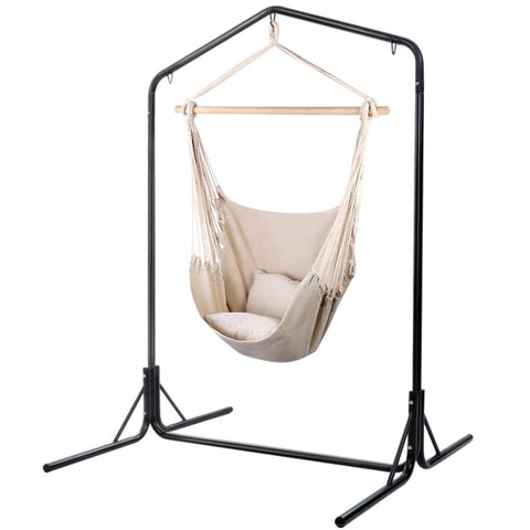 Gardeon Outdoor Hammock Chair with Stand Hanging Hammock with Pillow Cream HM-CHAIR-PILLOW-CREAM-U