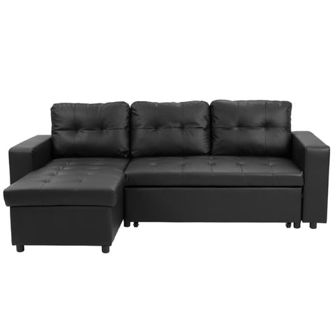 Sarantino Corner Sofa Bed Storage Chaise Couch Faux Leather Black SOFA-8175-PU-BK