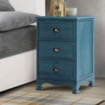 Artiss Bedside Table 3 Drawers Vintage - THYME Blue ST-CAB-B-VIN3D-BU