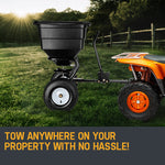 PLANTCRAFT Tow Behind Broadcast Spreader 90kg 105L Seed Fertiliser Tow Rotary V219-MOWCRTPLTAB90