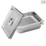 SOGA 2X Gastronorm GN Pan Full Size 1/2 GN Pan 6.5cm Deep Stainless Steel Tray With Lid GP5409WLIDX2