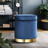 Artiss Ottoman Storage Foot Stool Round Velvet Navy FS-B-673-VEL-NA