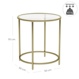 VASAGLE Round Side Table with Tempered Glass Top V384-LGT20G